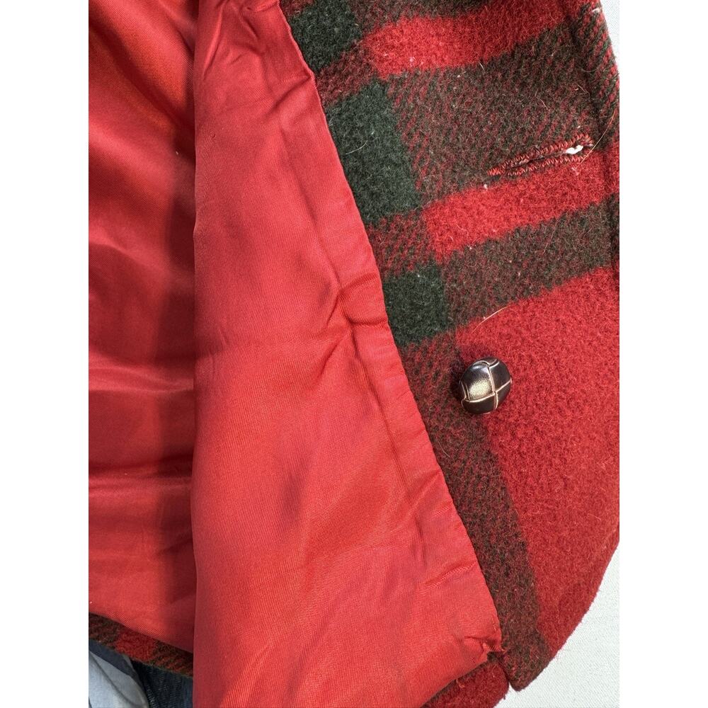 vtg‎ Forenza  Women's  4 Red plaid Wool Coat  80s/90s Wood Buttons Suede Collar - Picture 16 of 16